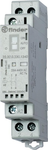 Контактор модульный 2NO 25А AgNi 230В AC/DC 17.5мм IP20 мех. индикатор | Код. 223202301320 | Finder